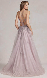 Embroidered Plunging V-Neck Prom Gown